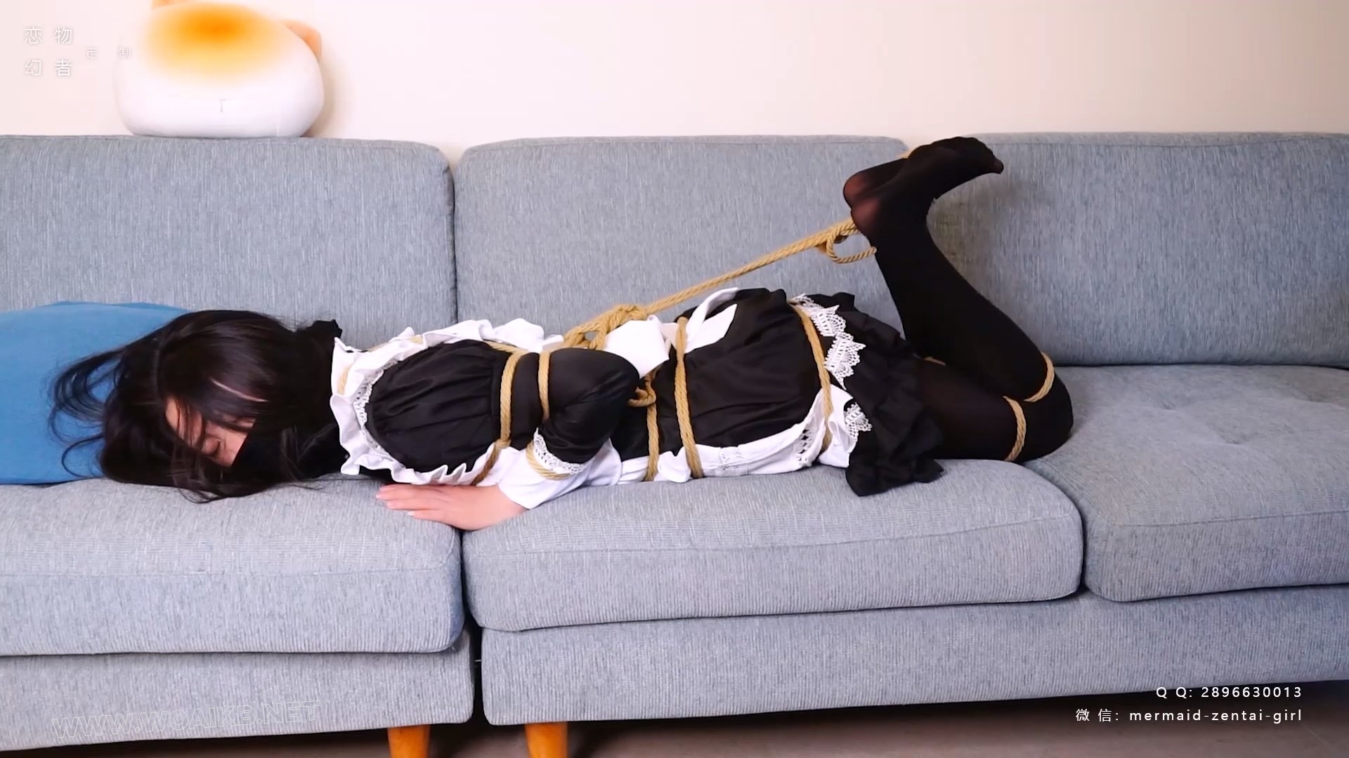 黑丝女仆服从性测试！驷马捆绑+口球+日式猿辔捂嘴调教，塞进毛绒贝壳玩偶闷热全包 预览图
