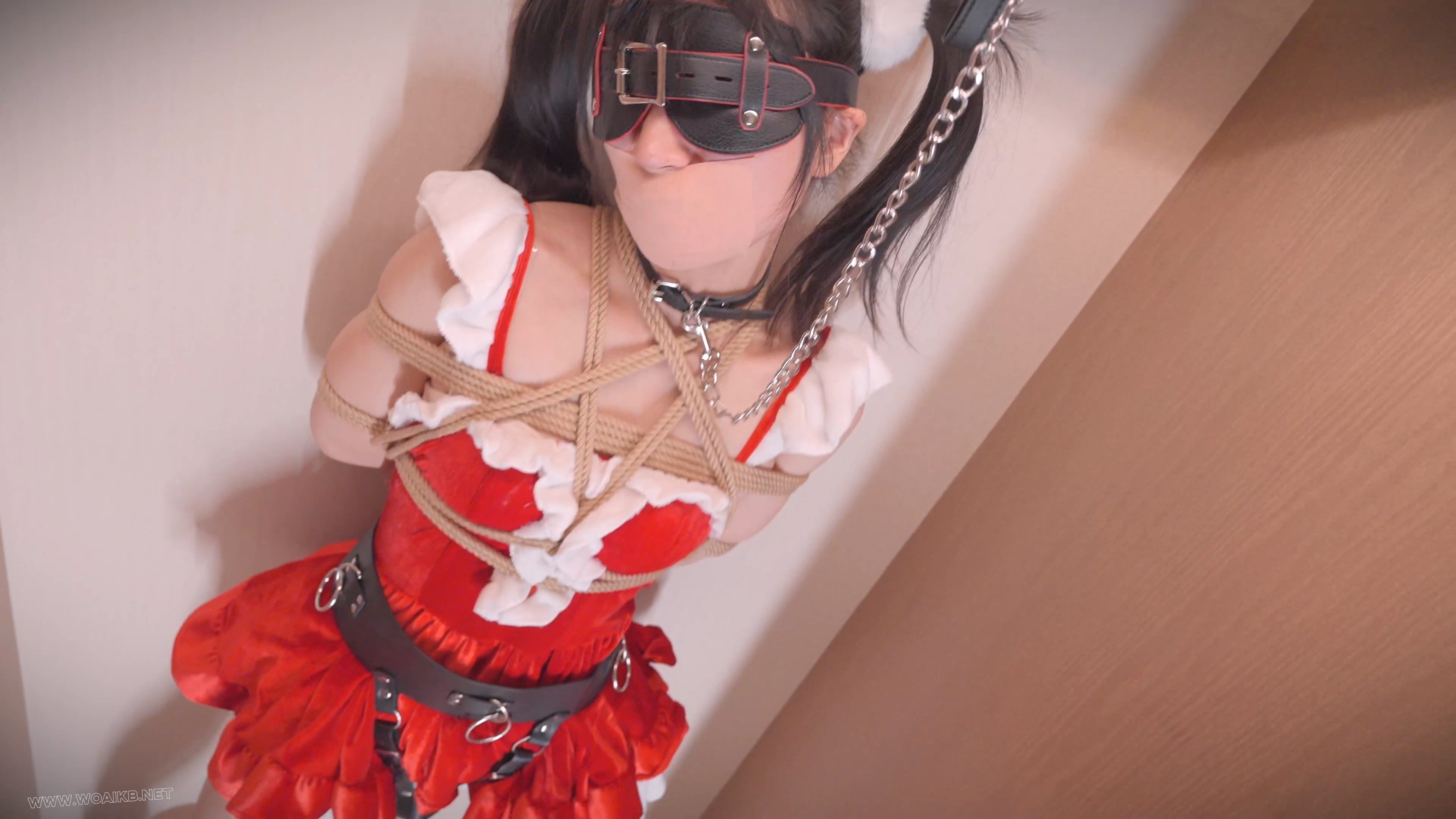 《女友的圣诞惊喜3》被男友严厉束缚、皮带固定棒棒直顶.三角区、戴上颈链吊在衣柜 预览图