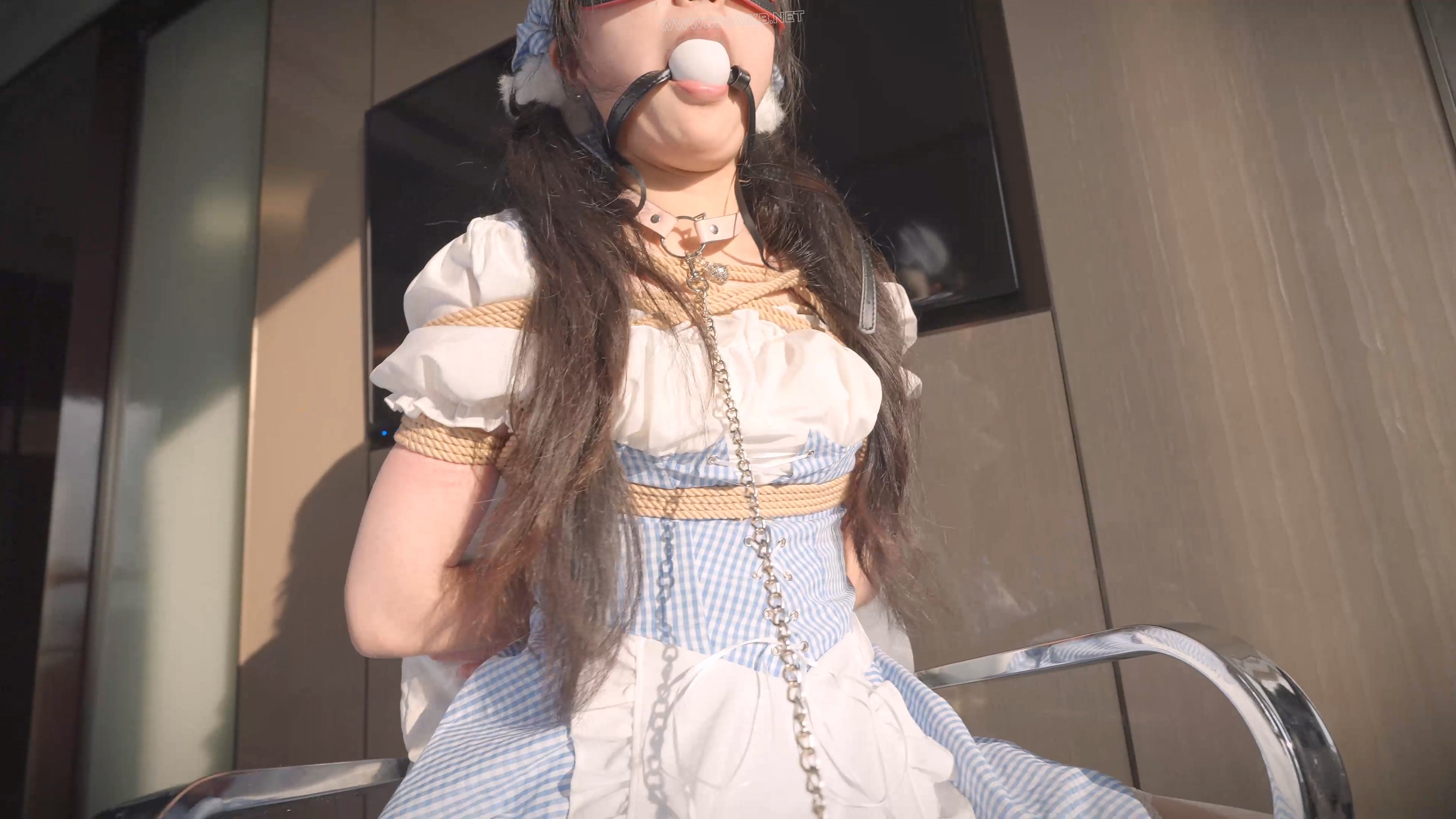 《 驯养我的偷懒女仆 2 》可爱的白丝小女仆睡过头了，嘴里叼着链子，爬到主人面前 预览图