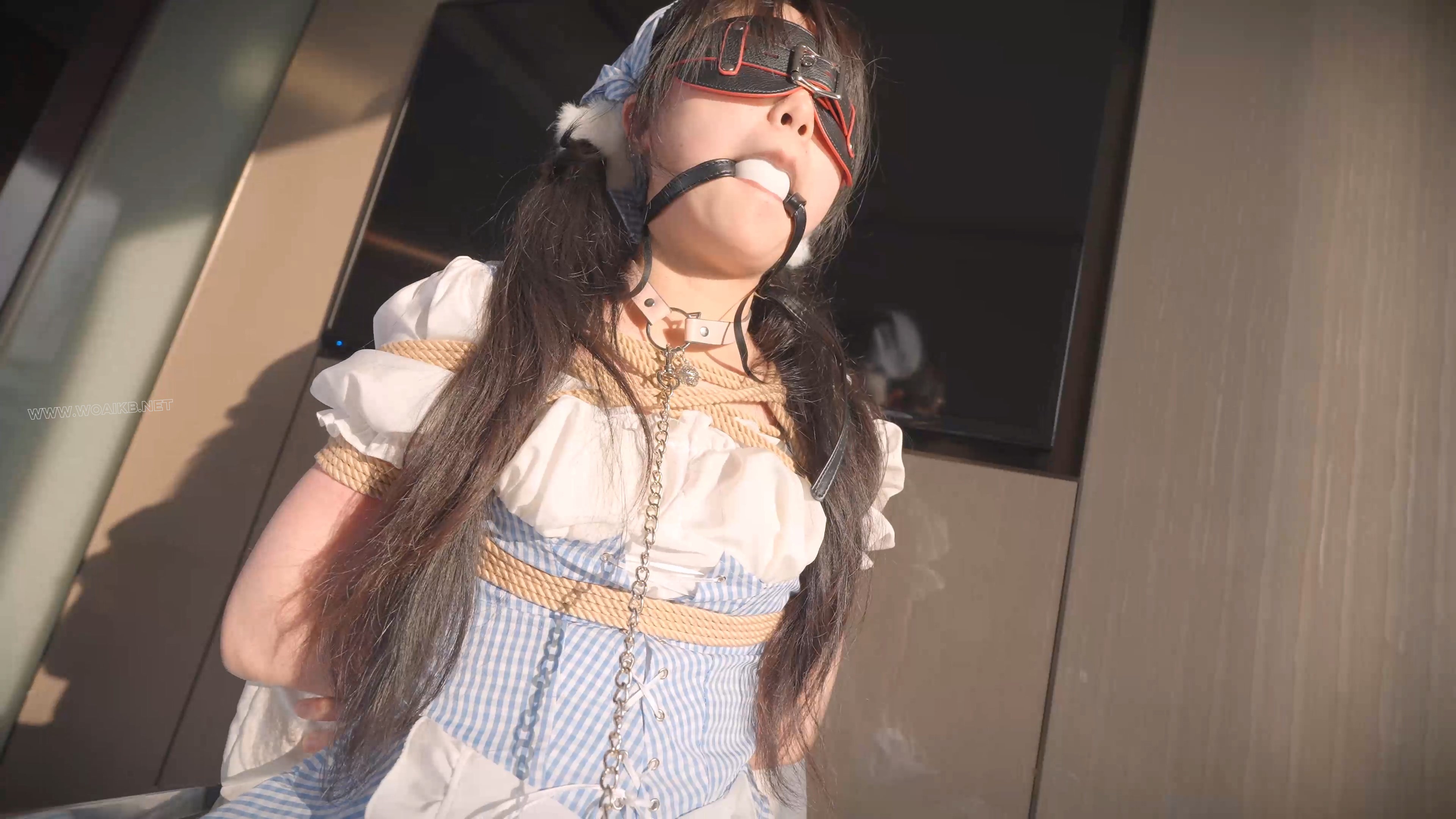 《 驯养我的偷懒女仆 2 》可爱的白丝小女仆睡过头了，嘴里叼着链子，爬到主人面前 预览图