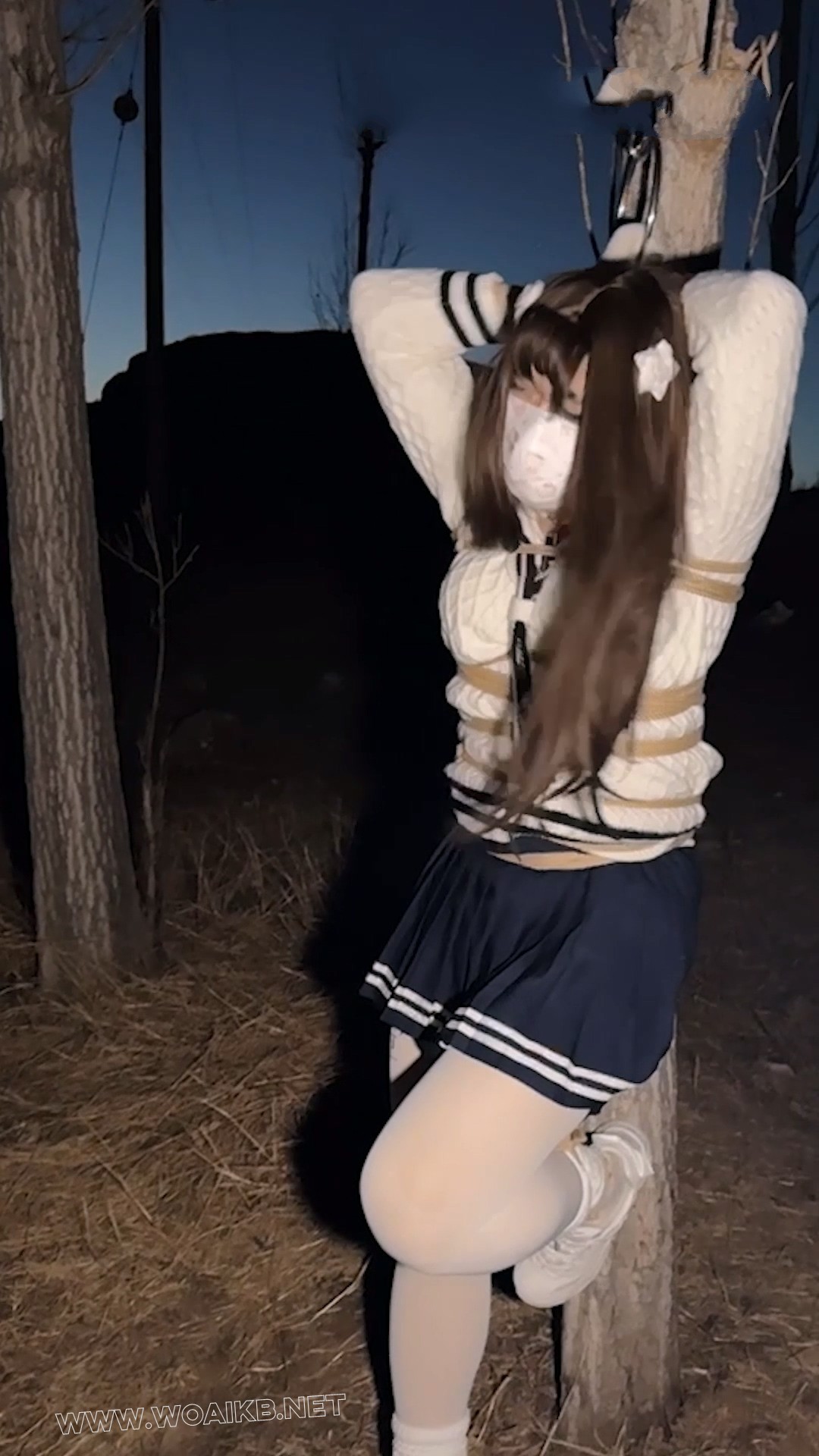 【雨桐】水手服少女郊游遭绑架，逃跑被抓后被女匪绑在树上电击羞辱惩罚。最终屈服 预览图