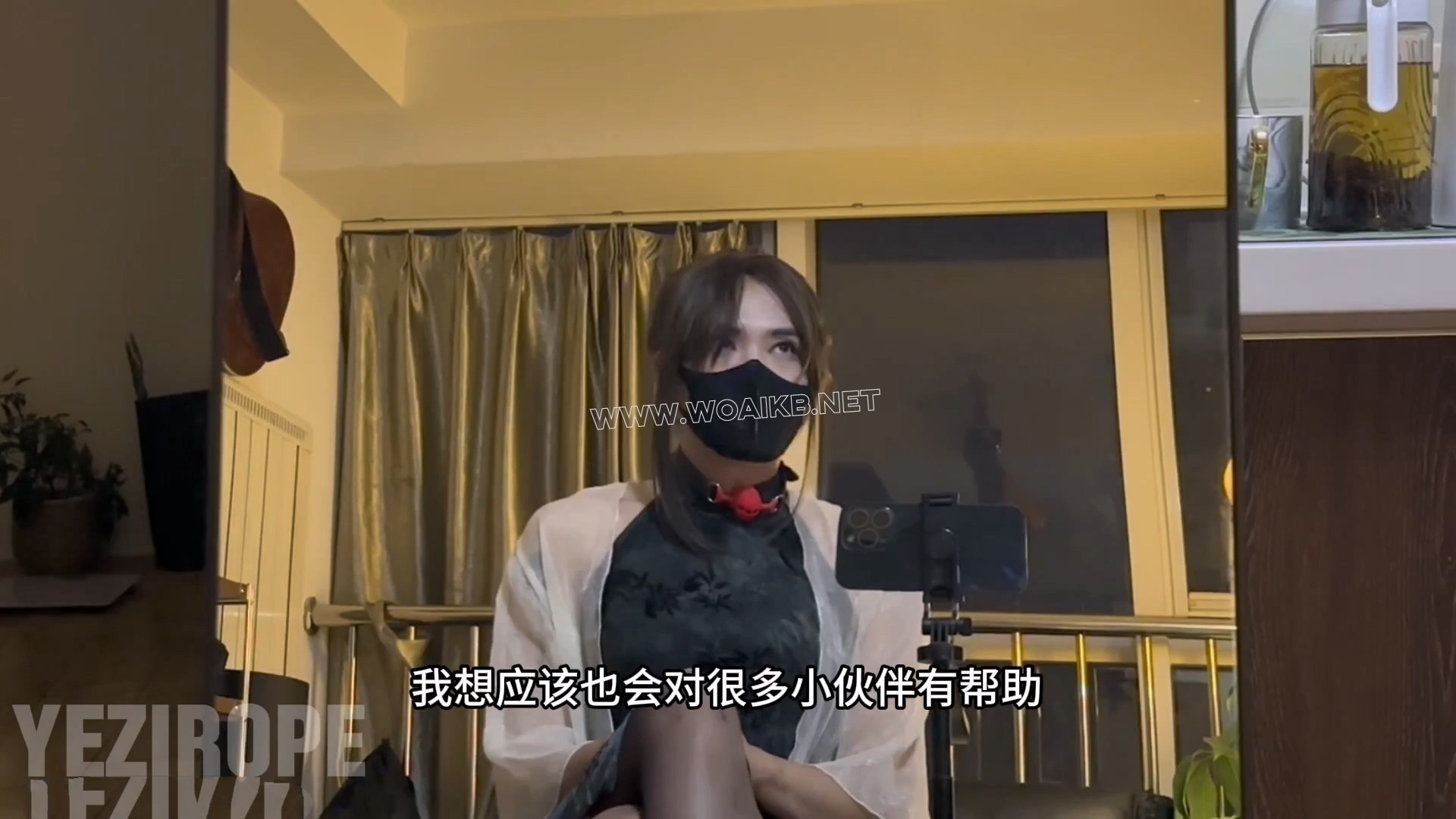 野子自缚系列｜旗袍黑丝高跟吊缚，三种吊缚姿势，负重30kg哑铃吊缚，疼痛难忍口水 预览图