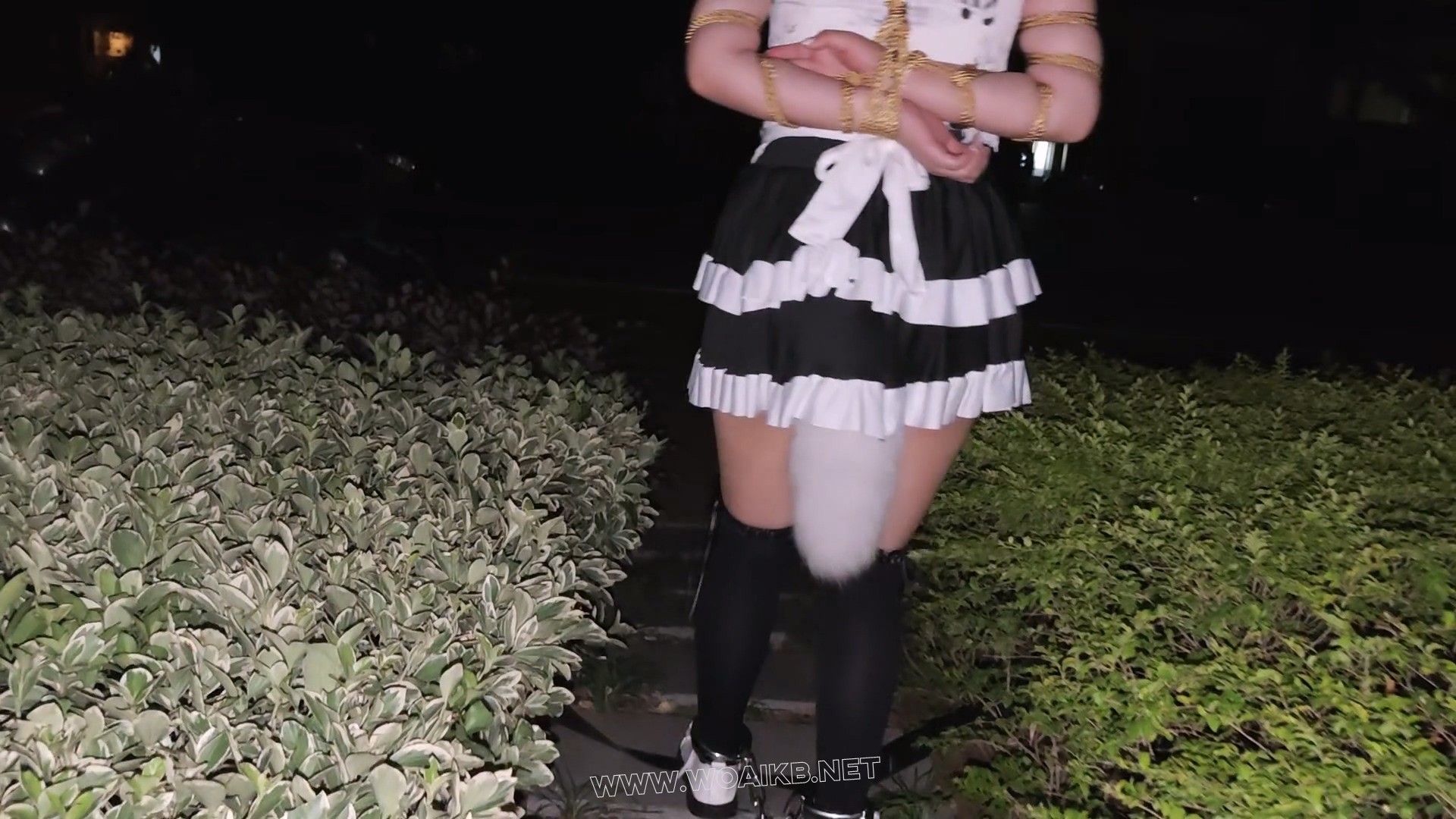 小厨娘苏苏丸子头女仆黑丝尾巴小区行走五花大绑戴脚镣踢足球+拴在树下td折磨 预览图