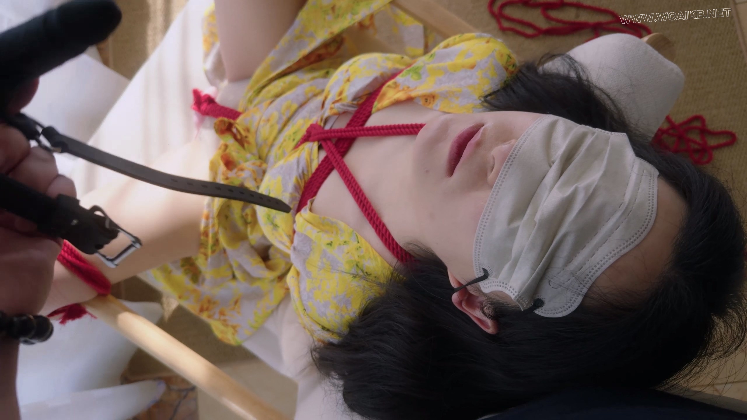 《欲望少妇》少妇被日式捆绑双腿并拢，裆部被一枚跳蛋占据。胸乳被肆意玩弄，掐住 预览图