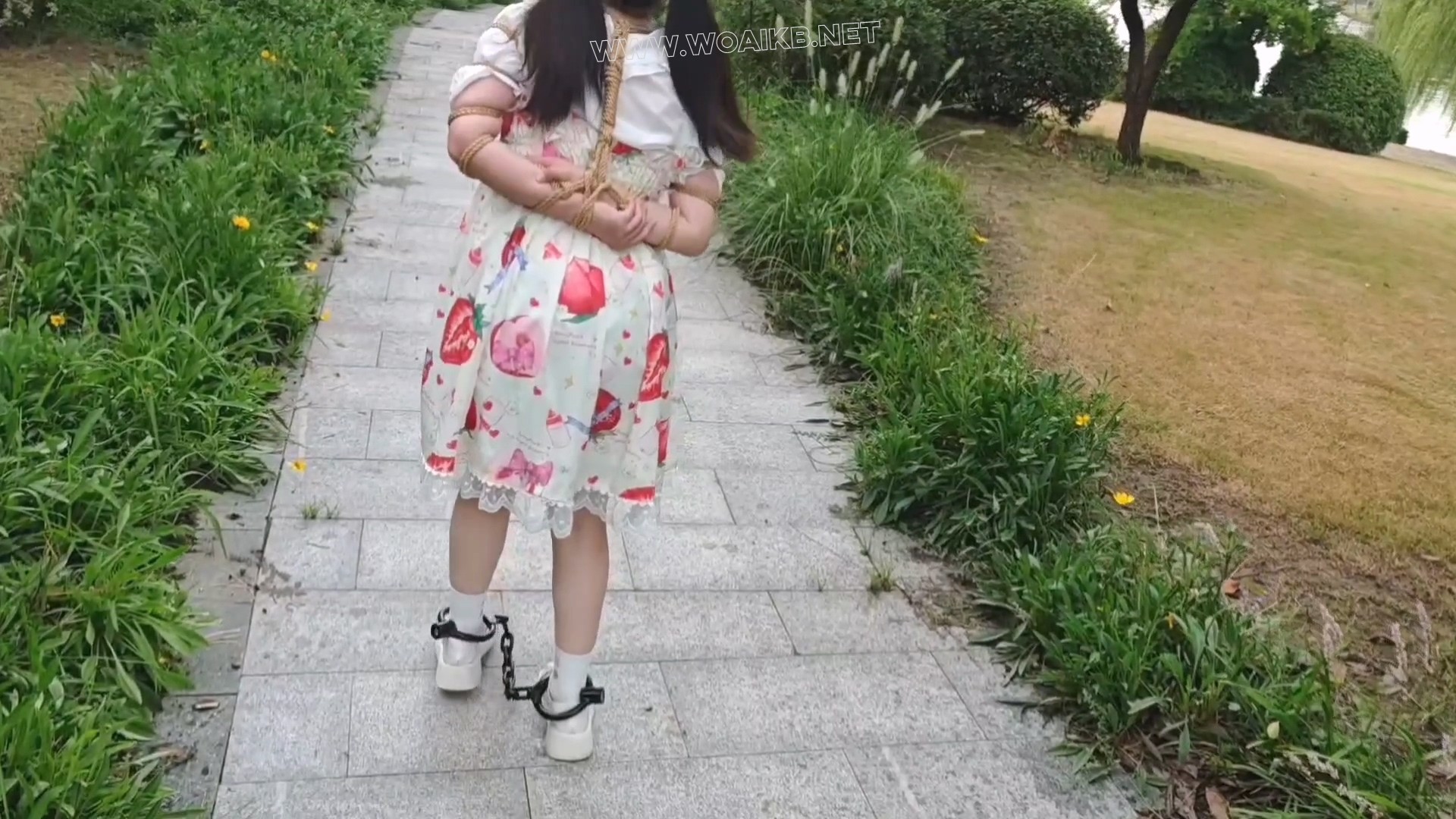 双马尾小萝莉雨天Lolita五花大绑脚镣公园TD调教押解 预览图
