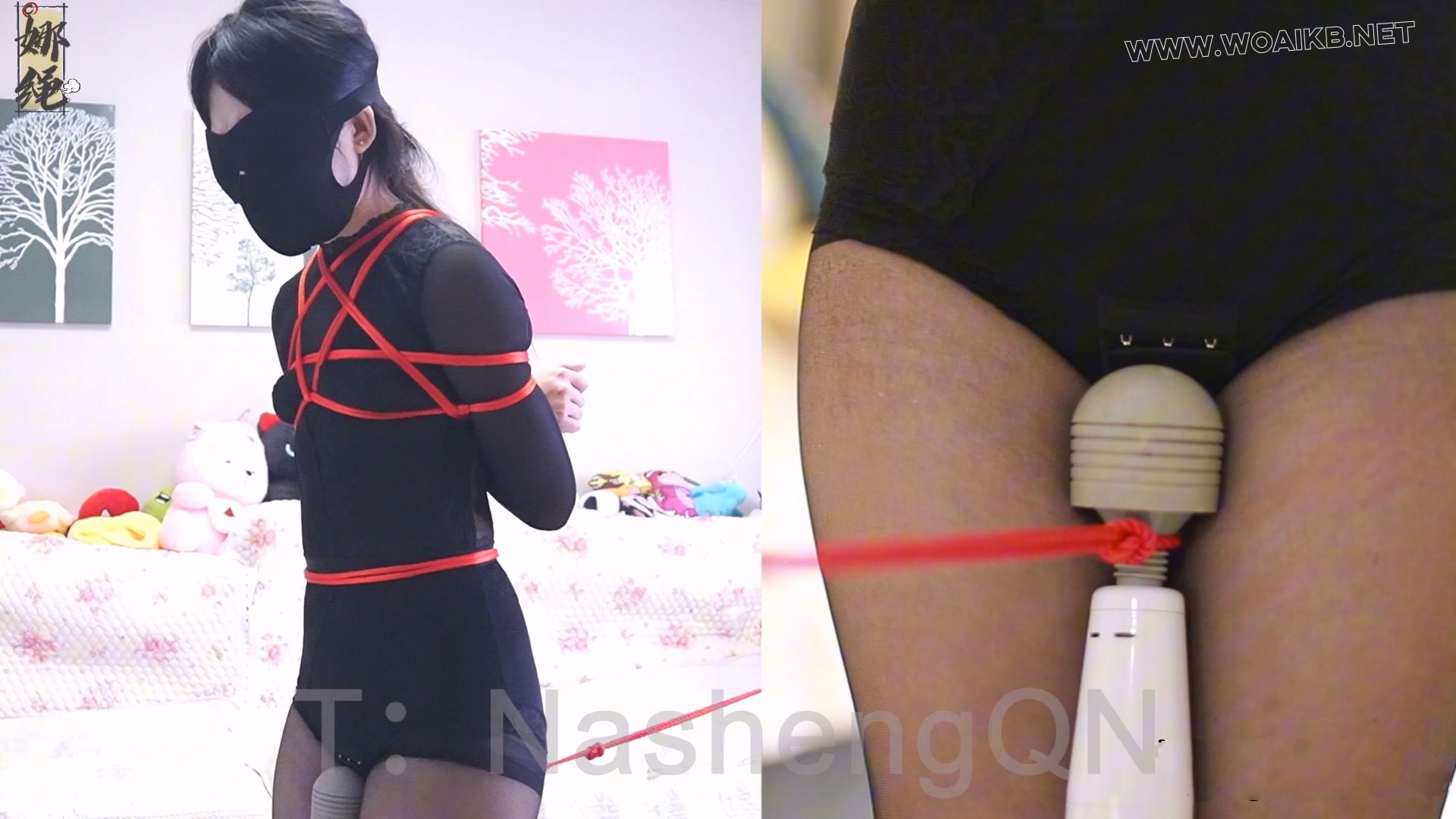 【青柠】犯错的青柠换上了黑色丝袜，双手被反绑在身后，高高吊起，无法触及自己的 预览图