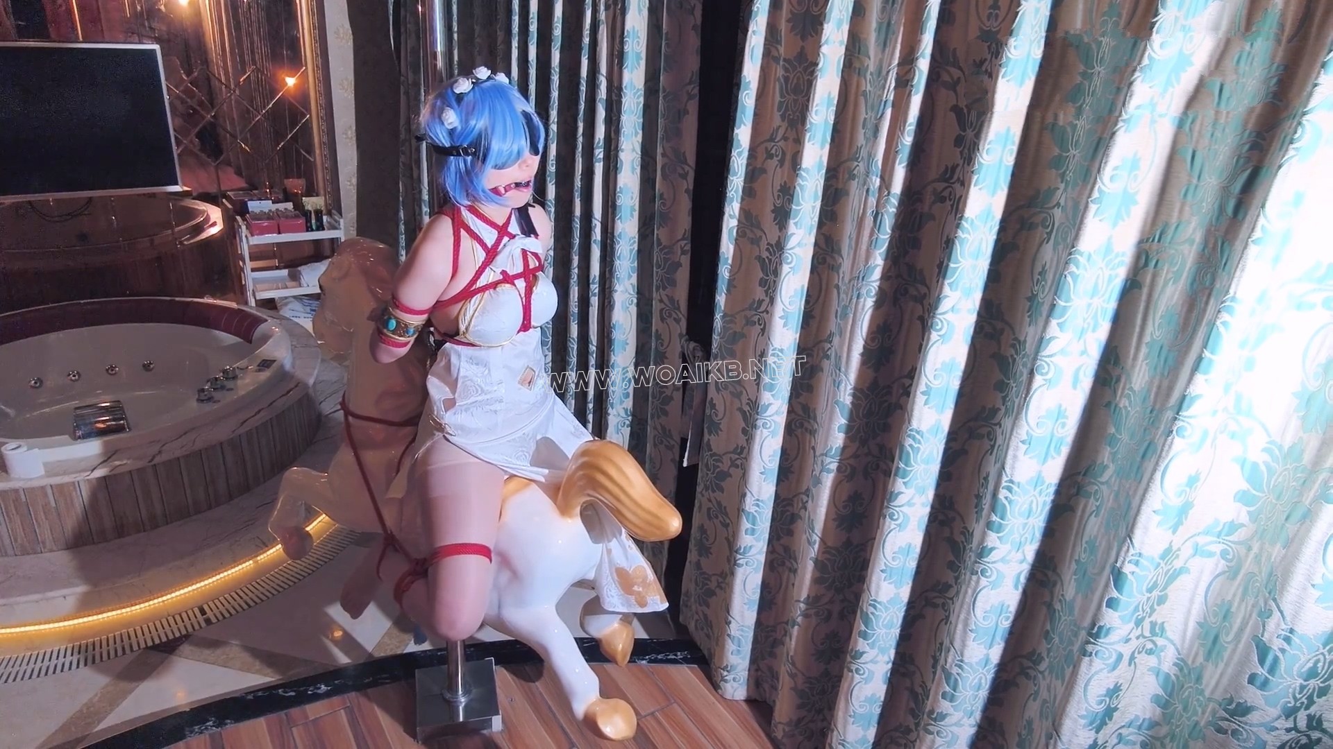 【蕾姆旗袍cos】五花大绑木马放置 双棒刺激 强迫走绳 日式驷马 揉熊 强制GC 预览图