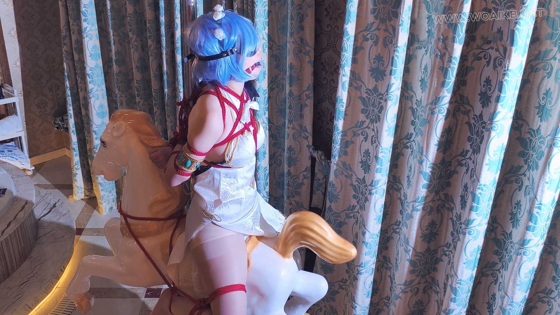 【蕾姆旗袍cos】五花大绑木马放置 双棒刺激 强迫走绳 日式驷马 揉熊 强制GC 预览图