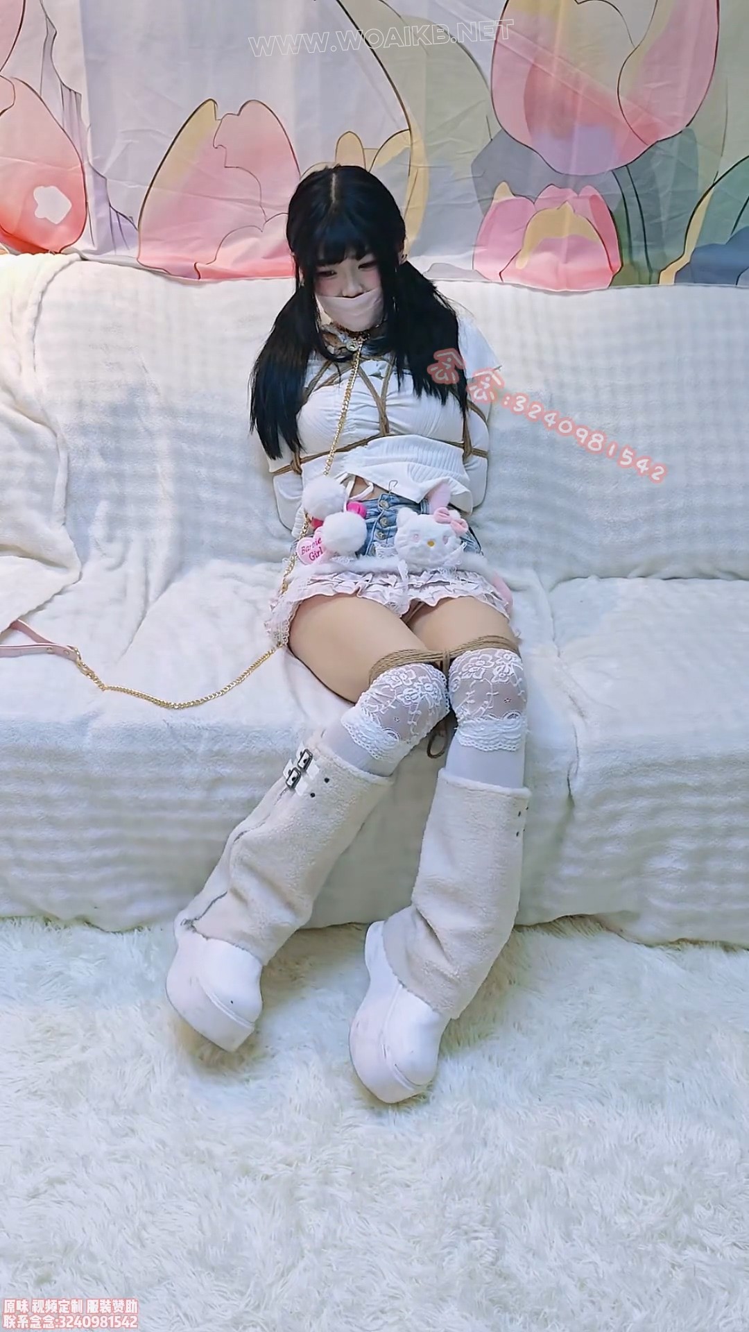 【念念】白靴过膝袜 td放置挣扎 封嘴绑膝盖 鸭子坐 项圈牵引走路 预览图